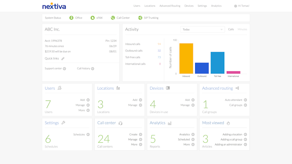 Nextiva voice portal dashboard