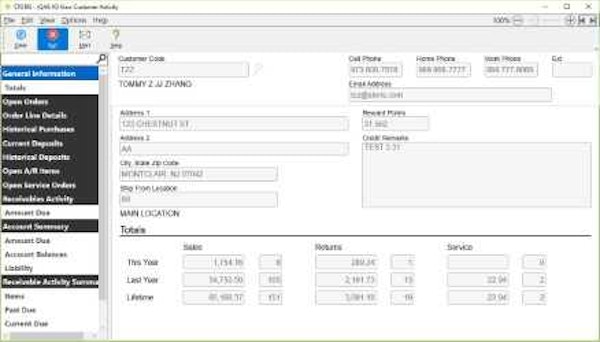 Customer activity screen