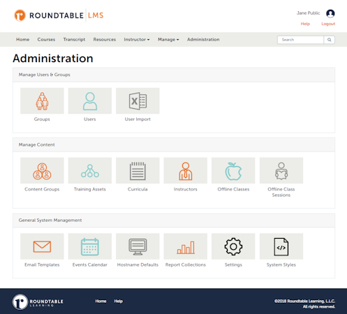 Administration dashboard