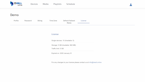 License dashboard