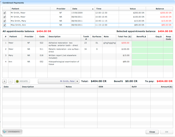 Payments screen