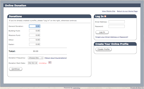 Online donation form