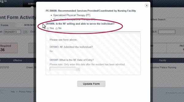 Assessment form