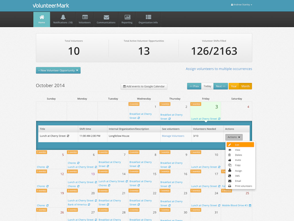 Manage volunteer sign-ups