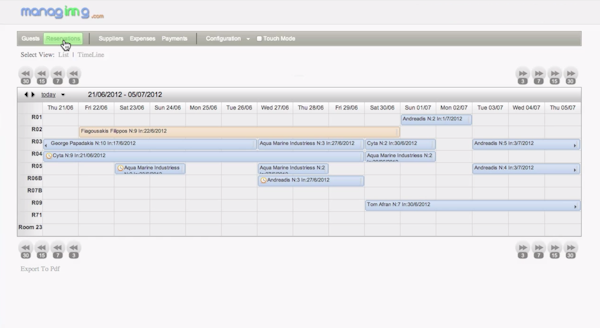 Reservations calendar view