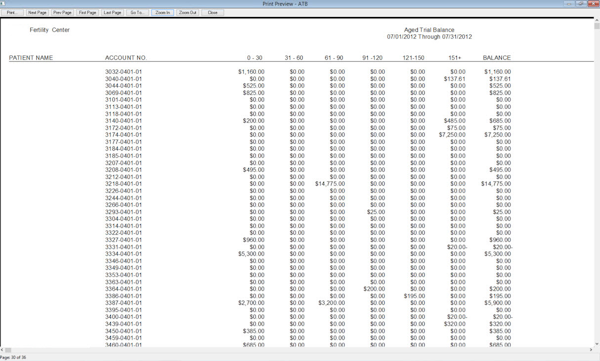 Aged trial balance report