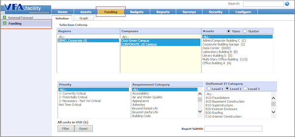 Funding module selections