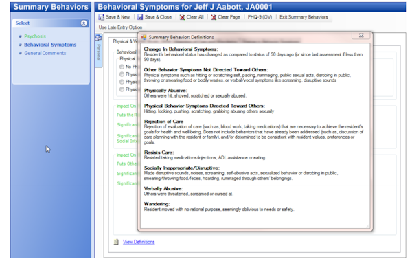 Behavioral symptoms