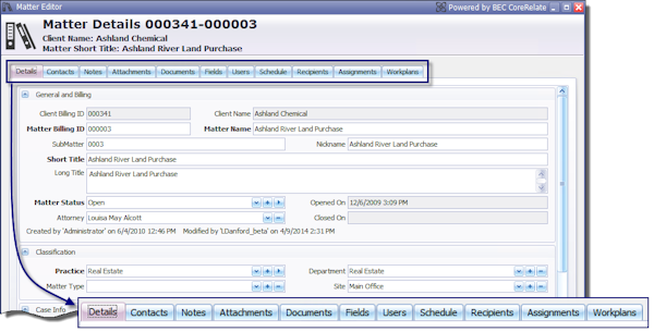 Case details in MatterLink