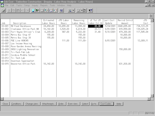 Job cost inquiry
