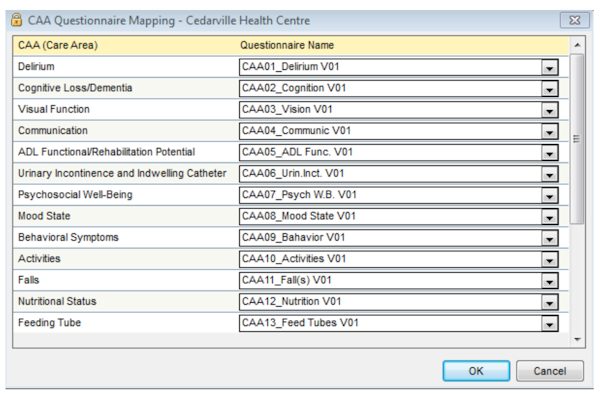 CAA questionnaire mapping