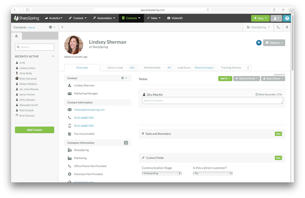 Example Contact in Contact Manager
