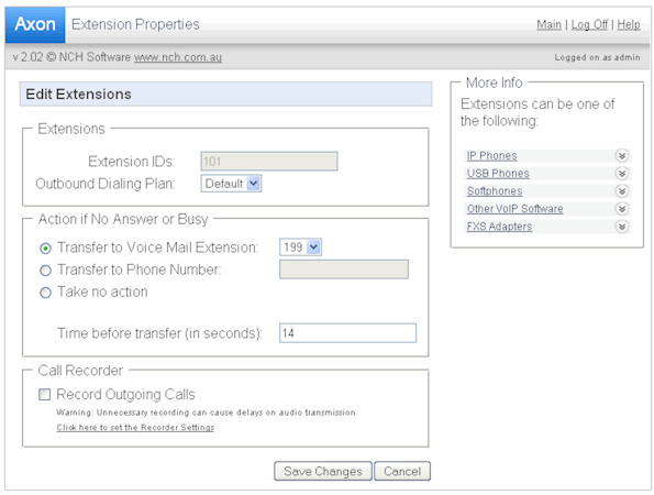 Extension settings