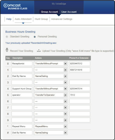 Auto attendant configuration