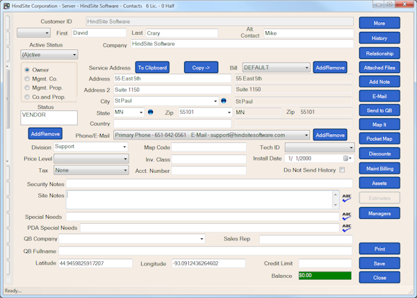 Customer Contact Information Screen