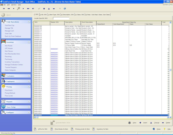 Back Office while Browsing Item Master