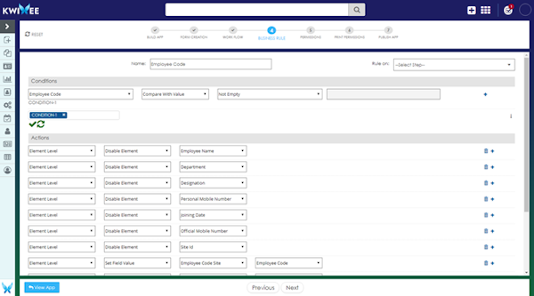 Quixy business rule screenshot