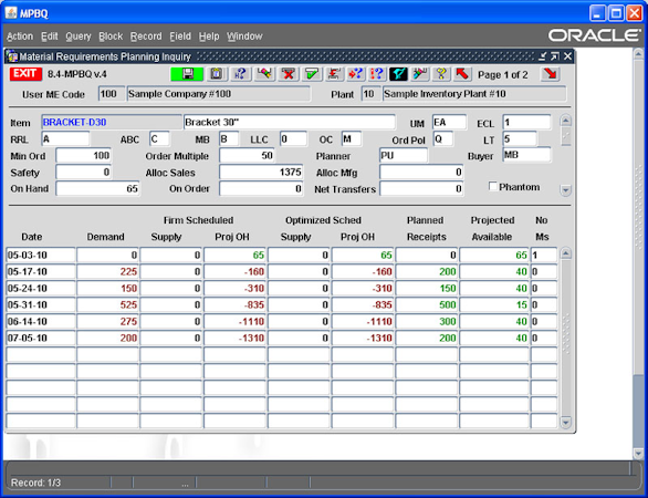MRP Results - Summarized Bucket Inquiry