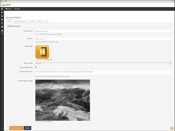 Account admin interface