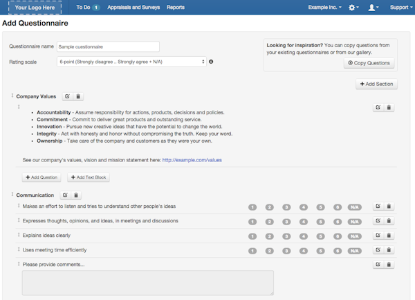 Custom questionnaires