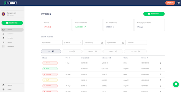 Kernel search invoices