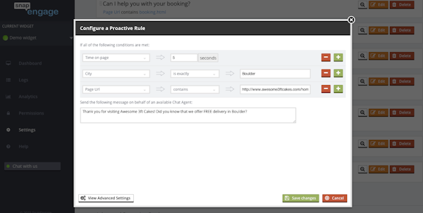 SnapEngage protective rule screenshot