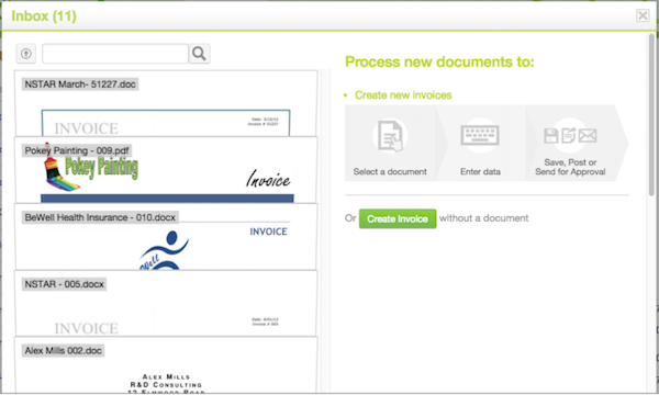 Inbox with Captured Invoices