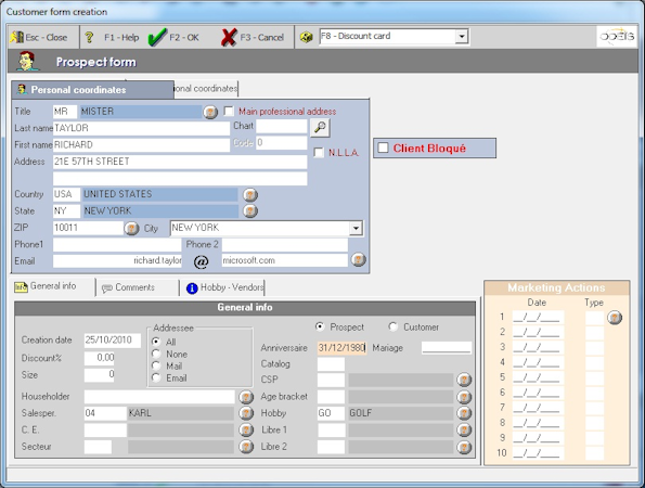 Customer Details Screen