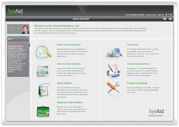 Self-service end users' portal
