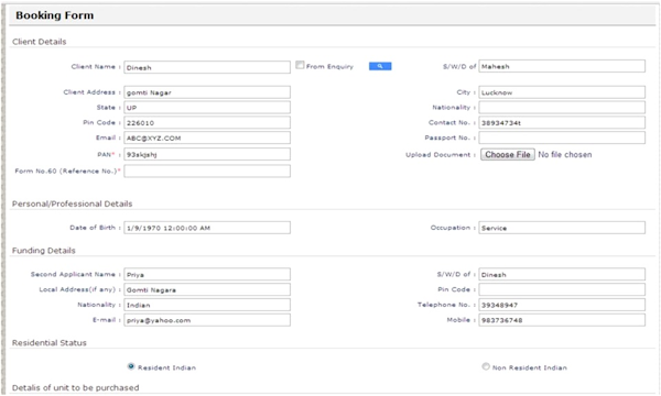 Booking form