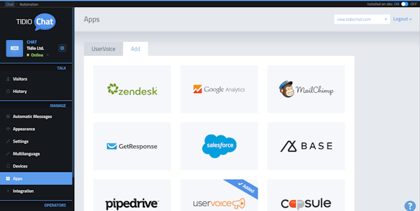 Tidio Chat apps screenshot