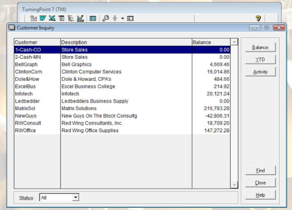 Customer inquiry screen