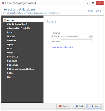 Select target database