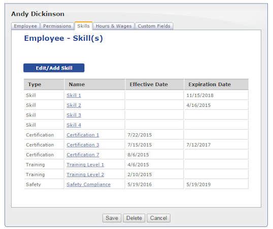 Skills tracking