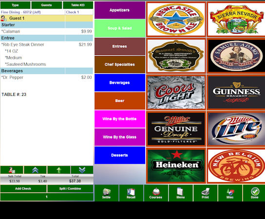 Beverage ordering screen