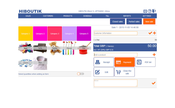 Sales screen