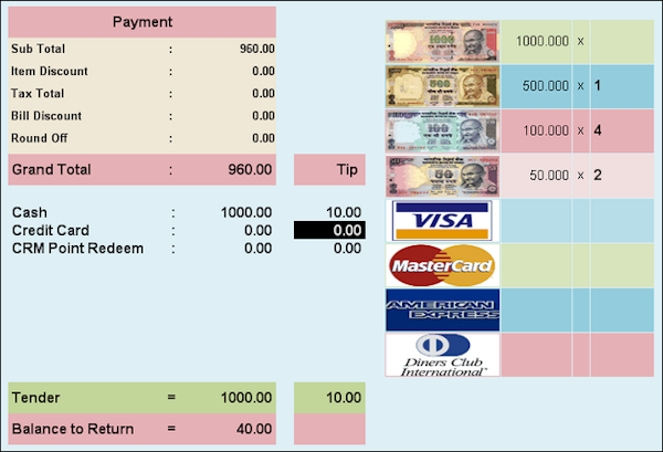 Payment screen