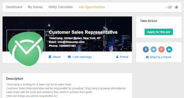 Job listing detail view