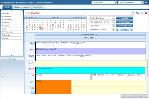 Clinician calendar