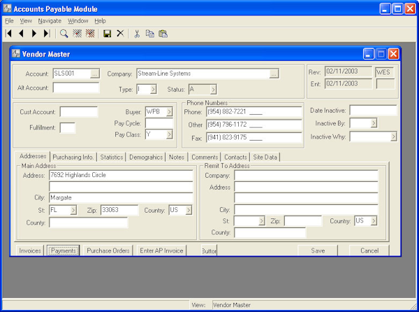 The Accounts Payable module in Stream V.