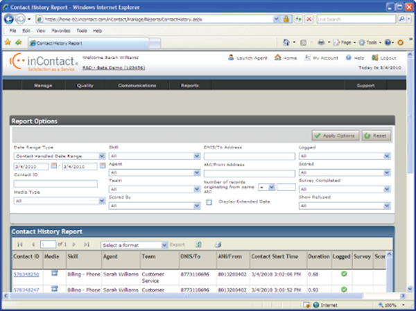 Contact history report