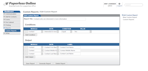 Custom report builder