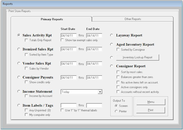ConsignPro Reports Screen