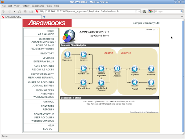 ArrowBooks Application Home Page