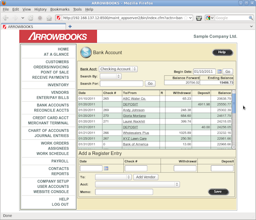 Bank Account Page