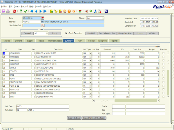 Materials requirements planning