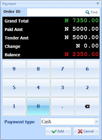 Payment screen