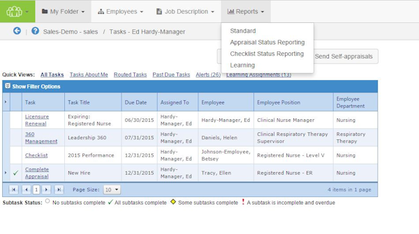 Reports tab