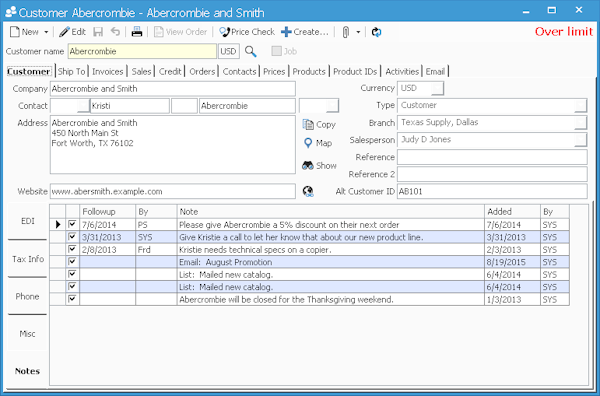 Customer information window