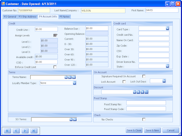 Customer Detail Account Info Tab